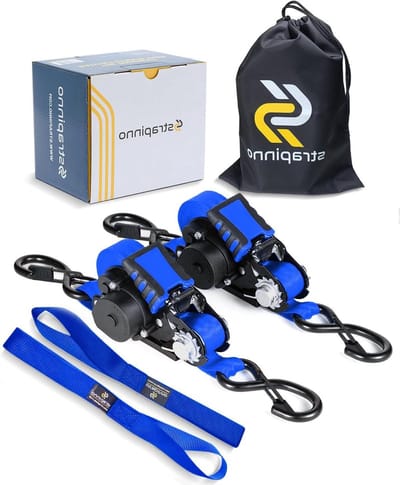 Intrekbare ratelriemen - Spanbanden oprolbaar - Lading vastzetten - Automatisch oprollend mechanisme - 2 stuks 1"x12' - Blauw
