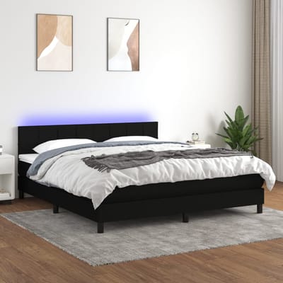 vidaXL - Boxspring - met - matras - en - LED - stof - zwart - 160x200 - cm