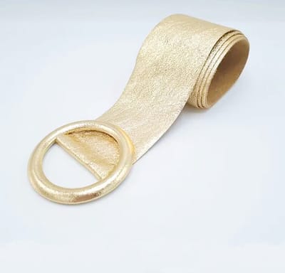 Gouden Leren Metallic Riem - Tailleriem - Brede Metallic Leren Riemen - Ronde Gesp - Goud