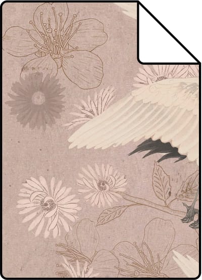 Proefstaal ESTAhome behang kraanvogels grijs roze - 26.5 x 21 cm - 139582-S