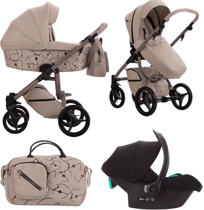 Luca x Eva Minge 3-in-1 Kinderwagen Set – Inclusief Autostoel, Reiswieg & Wandelwagen – Luxe Design – Lichtgewicht – Eco-leer – Zwart