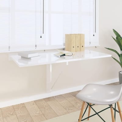 Opklapbare wandtafel, wit, glanzend, 100 x 60 x 56 cm, meerlaags, ruimtebesparende klaptafel van MDF en metalen frame, voor keuken, woonkamer