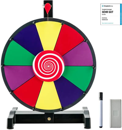 COSTWAY Gelukswiel van 30,5 cm 12 inch om te draaien, incl. gum en markeerstift, Lucky Wheel voor loterijspellen en woordspelletjes