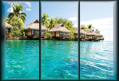 Fotobehang Island Caribbean Sea Tropical Cottages | XL - 208cm x 146cm | 130g/m2 Vlies