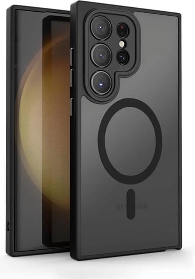 Casemania Hoesje Geschikt voor Samsung Galaxy S22 Ultra - Zwart - Matte Armor Back Cover - Geschikt voor MagSafe