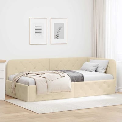vidaXL - Hoek - Bed - Frame - Crème - 90 - x - 190 - cm - Stof