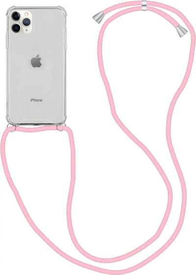 Hoesje met Koord Geschikt voor de Apple iPhone 11 Pro | Back Cover met Ketting | Flexibel TPU | Ideaal voor Festival / Vakantie | Roze