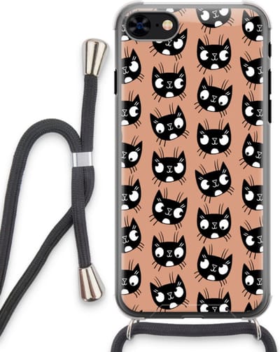 Case Company® - Hoesje met koord geschikt voor iPhone 7 hoesje met Koord - Kat - Telefoonhoesje met Zwart Koord - Bescherming aan alle Kanten en Over de Schermrand