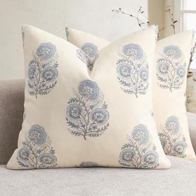 Solidchoice- Kussenhoes 45x45 - Set van 2 - Bloemendruk - Modern Design - Decoratiekussens - Lichtblauw - Machinewasbaar - Kussensloop