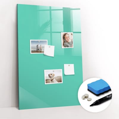 Tulup Whitebord - Kleur Turquoise Magneetbord - 60 cm x 90 cm - Magnetisch Bord Kind - Wanddecoratie Kantoor - Magneetbord Rechthoekig - Inspiratiebord Kantoor - Inclusief Gratis Magneten & Marker & Spons - Magnetisch Wandbord - Magnet Board