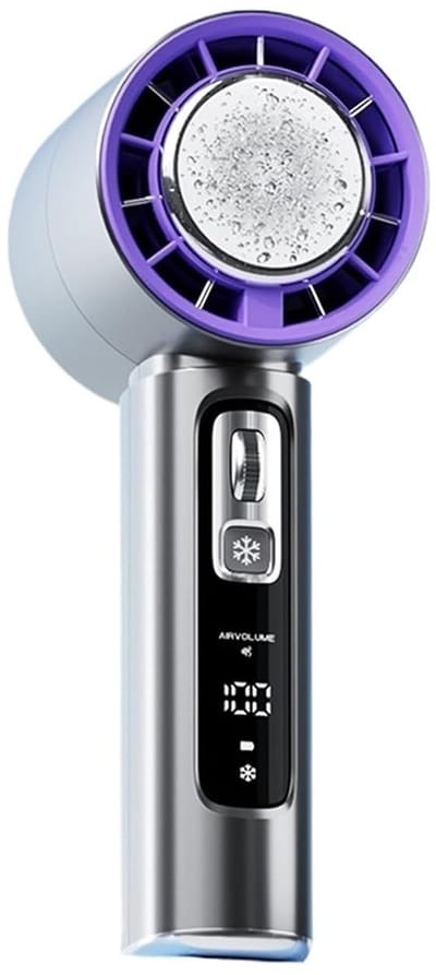 LISM-Draagbare turbineventilator met koelfunctie, Geschikt voorzien van een oplaadbare 4000mAh-batterij, instelbare windsnelheden van 0-100, slim LCD-display, compacte en krachtige persoonlijke ventilator (grijs).
