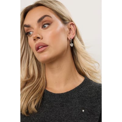 Yours Zilverkleurige Diamante Hartvormige Hoepeloorbellensize One Size