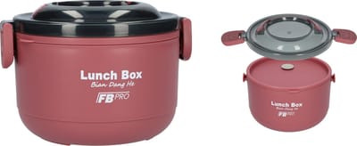Lunchbox - Vershouddoos - RVS vershoudbakjes - Lucht- en waterdicht - Voor warm en koud eten - Inhoud van 1L - Groot formaat - Met deksels en lepel! - Rood