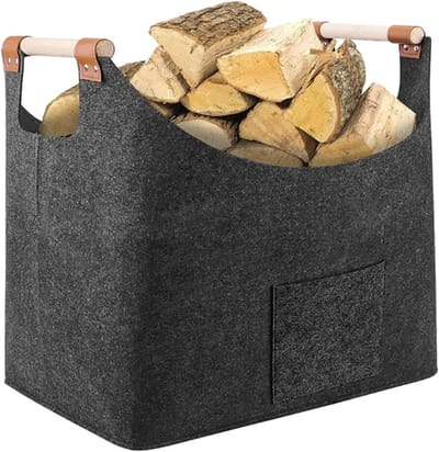 Draagtas Brandhout - Open Haard Mand - Haardhout Opslag - Opvouwbaar Ontwerp - 40x22x27 cm - Grijs