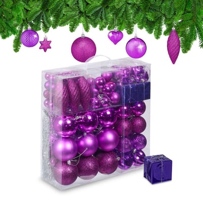 kerstballen - set van 110 - met slinger - plastic - onbreekbaar - paars