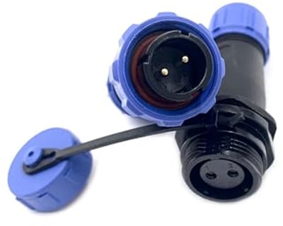 Waterdichte 2-polige connector, mannelijke stekker en vrouwelijke bus voor luchtvaarttoepassingen, IP68, 250V 13A.
