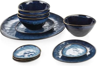 Luxe Serviesset - 11 delig - Porselein - Bordenset – Dinner platen – Dessertborden - Kommen - Schaaltjes - Starry Blauw