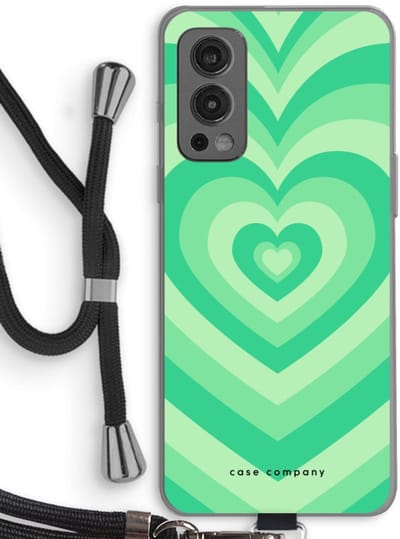 Case Company® - Hoesje met koord geschikt voor OnePlus Nord 2 5G hoesje met Koord - Hart Groen - Telefoonhoesje met Zwart Koord - Bescherming aan alle Kanten en Over de Schermrand