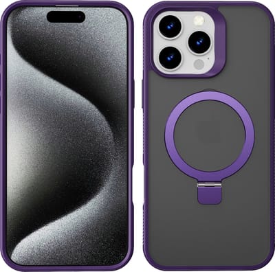 Hoesje Geschikt voor iPhone 15 Pro Max Magsafe hoesje Paars - Mat Transparant hard case - Magnetic Ring Houder hoesje
