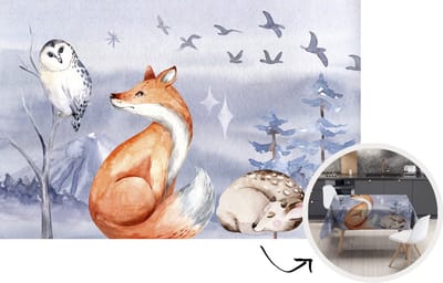 Tafelkleed - Tafellaken - 220x150 cm - Winter - Uil - Hert - Vos - Binnen en Buiten