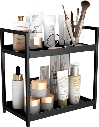 2-laags organizer - Voor keuken, badkamer of bureau - Kruidenrek, make-up organizer, toonbankplank - Multifunctioneel, compact - zwart