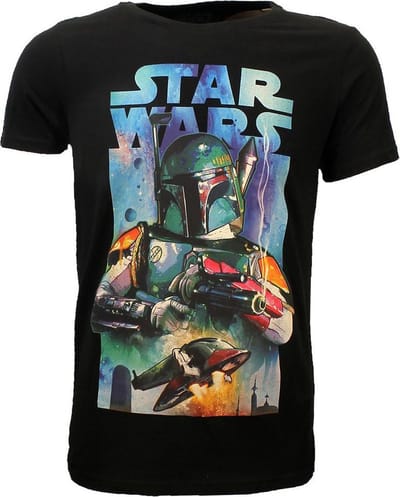 Star Wars Vintage Poster Boba Fett T-Shirt Zwart/Blauw - S