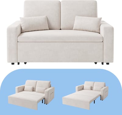 Bealife AR28 Slaapbank 2 persoons - 3-in-1 Bank met Slaapfunctie - Verstelbare Sofa met Armleuningen - Tweepersoonsbed voor woonkamer, slaapkamer of logeerkamer - Beige