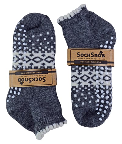 Thermische laag uitgesneden wollen antislip pantoffelsokken voor dames - Houtskool