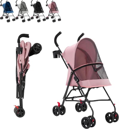 Huisdieren Wandelwagen - Hondenkar Kattenbuggy - Comfortabel Reizen - Opvouwbaar Lichtgewicht - 97 x 45 x 55 cm - roze