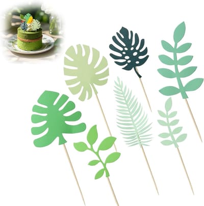Tropische Taartdecoraties met Bladeren - 7 Delige Set voor Verjaardagen, Babyshowers en Feestjes