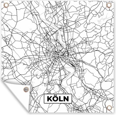 Tuin poster Köln - Plattegrond - Stadskaart - Kaart - 200x200 cm - Tuindoek