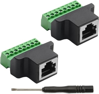 RJ45 Adapter - Ethernet Connector - Netwerk Uitbreiden - Schroefklemmen - 2 Stuks - Zwart Groen