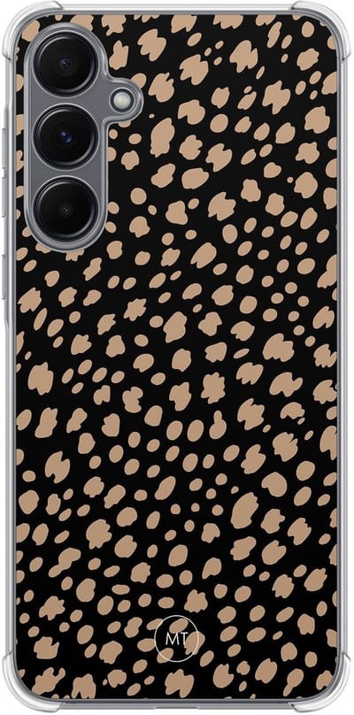 Hoesje (shockproof) geschikt voor Samsung Galaxy A15 - Savannah spots - Extra sterke case - TPU/polycarbonaat - Gestipt - Zwart, Bruin, Transparant