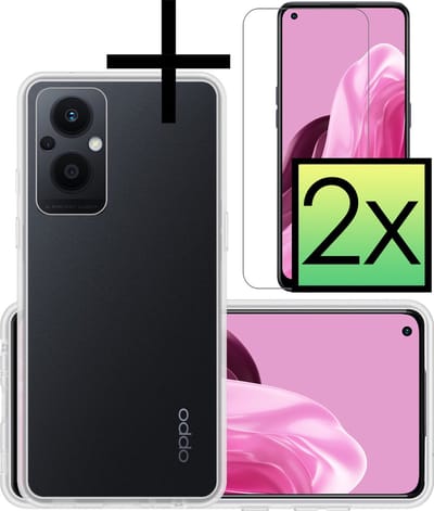 Hoesje - Met 2x Screenprotector - Geschikt voor OPPO Reno 8 Lite - Sterk & Shockproof - Back Cover - Siliconen Case - Telefoon Hoes - Transparant