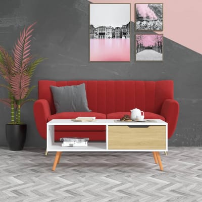 vidaXL - Salontafel - 100x49,5x43 - cm - bewerkt - hout - wit - en - sonoma - eikenkleur