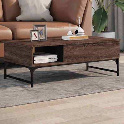 vidaXL - Salontafel - 100x50x35 - cm - bewerkt - hout - en - metaal - bruin - eikenkleur
