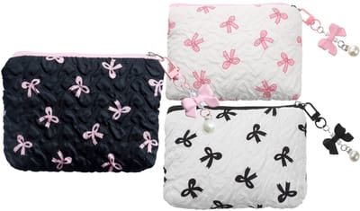 Kleine Make-up Tas voor Handtas – Mini Cosmetic Pouch met Ritssluiting – Geplooide Textuur – 3 Stuks