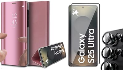 Hoesje geschikt voor Samsung Galaxy S25 Ultra - Screenprotector Glas & Camera - Spiegel Book Case Rosegoud