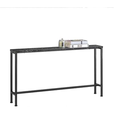 Sobuy Consoletafel FSB19 SCH Bijzettafel – 120 cm Lengte Met Marmerlook Blad En Zwart Metalen Frame En Vloerbeschermers – Voor Hal En Woonkamer – Hout En Metaal – 120 x 20 x 65 cm
