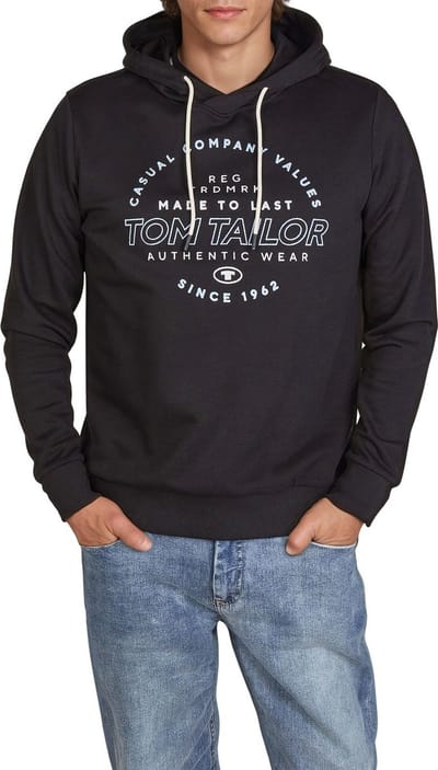 Tom Tailor Heren trui Printed Hoodie regular fit Zwart XXL Volwassenen hoodie / capuchon trui