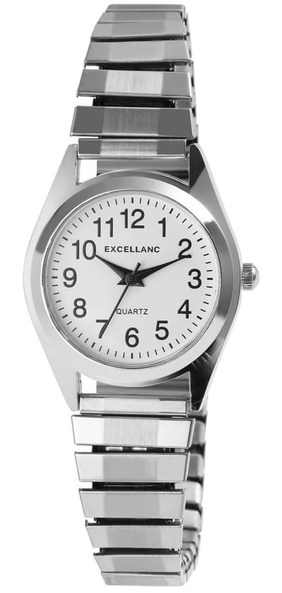 Excellanc-model 1700022-002-dameshorloge-rekbare band-zilverkleurig-3 atm waterdicht-diameter 27 mm-duidelijke wijzerplaat