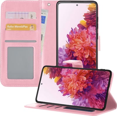 Hoesje - Met Pasjeshouder - Geschikt voor Samsung Galaxy S20 FE - Luxe Bookcase Portemonee - Flip Case - Kunstleer Book Case - Flipcase - Book Cover - Walletcase - Portemonneehoes - Telefoonhoesjes - Lichtroze