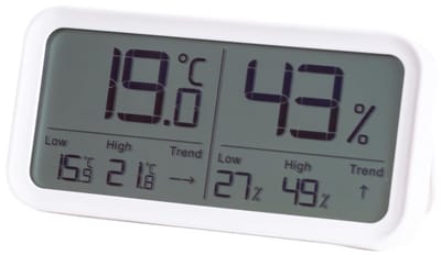 Digitale Hygrometer - Luchtvochtigheidsmeter - Binnenklimaat Meten - Trend Weergave - 9 x 9 x 2.5 cm - Wit