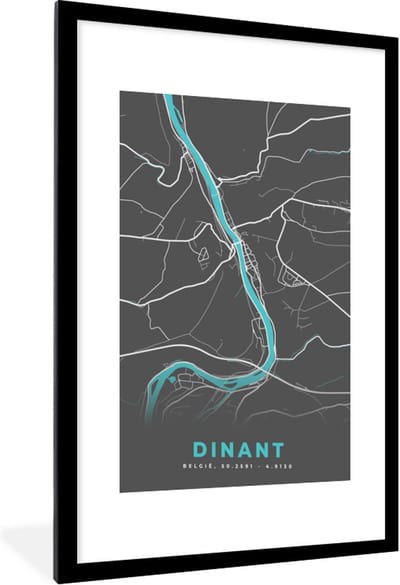 Fotolijst incl. Poster - Plattegrond – Dinant – Blauw – Stadskaart - Kaart - 60x90 cm - Posterlijst