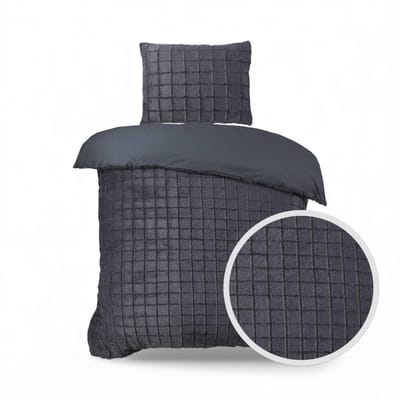 Husch Teddy Fleece Faux Fur Dekbedovertrek Antraciet - Eenpersoons - 140x200/220 cm - Heerlijk Zacht