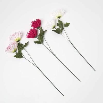 Homescapes Set van 3 kunstchrysanten met lange steel - rood, crème en roze bloeiend, 60 cm