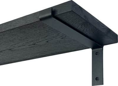 GoudmetHout® Wandplank Industrieel - 60 x 25 cm Muurplank - Zwart Eiken Hout - Decoratie Wandrek & Boekenrek - Hangplank Keuken - Wall Shelf + 2 Mat Zwarte Plankdragers van Staal