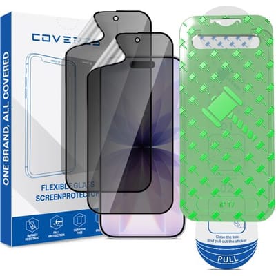 Coverzs Flexibel PMMA Glass Privacy Screenprotector met frame (2-pack) geschikt voor iPhone 17 – Privacy Glas – Flexibel Glas – Beschermfolie met Montageframe – Krasbestendige Schermbescherming