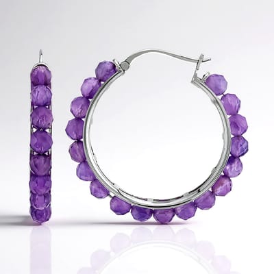 Cavill - Oorbellen 925 Sterling Zilver met Platina Coating - Zambia Amethist 16,25 Ct - Lichtgewicht Elegante Paarse Hoepel Sieraden