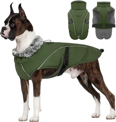 Waterdichte Winterjas Hond met Warme Fleece Voering | Winddicht Vest voor Grote Honden | Inclusief Lijn